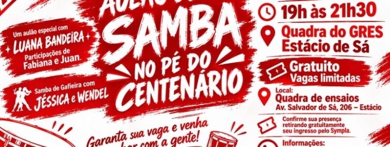 AULÃO DE SaMba no PÉ DO CENTENÁRIO - COM LUANA BANDEIRA E PARTICIPAÇÕES E SORTEIOS