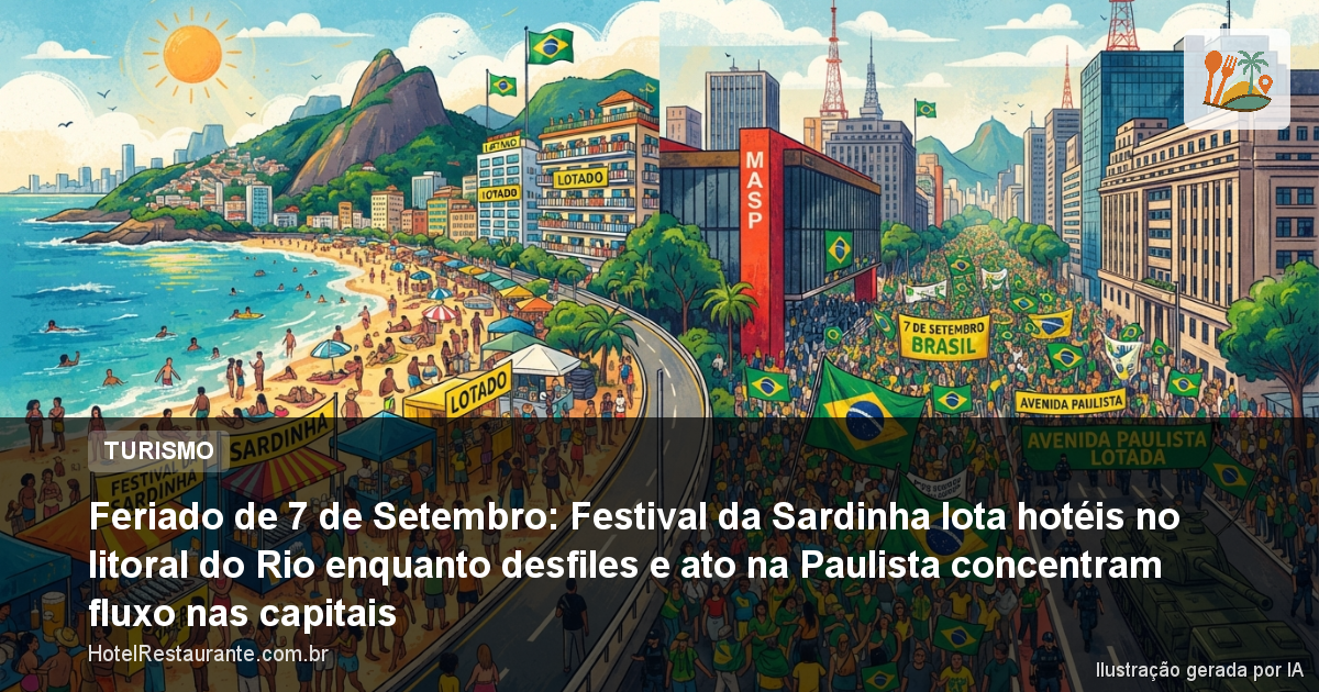 Feriado de 7 de Setembro: Festival da Sardinha lota hotéis no litoral do Rio enquanto desfiles e ato na Paulista concentram fluxo nas capitais Feriado de 7 de Setembro: Festival da Sardinha lota hotéis no litoral do Rio enquanto desfiles e ato na Paulista concentram fluxo nas capitais